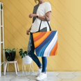 thumbnail image 4 of FORMRS Womens Canvas Tote Bag with Zipper Inner Pocket Shoulder Handbag, Orange Abstract Wavy, 4 of 7