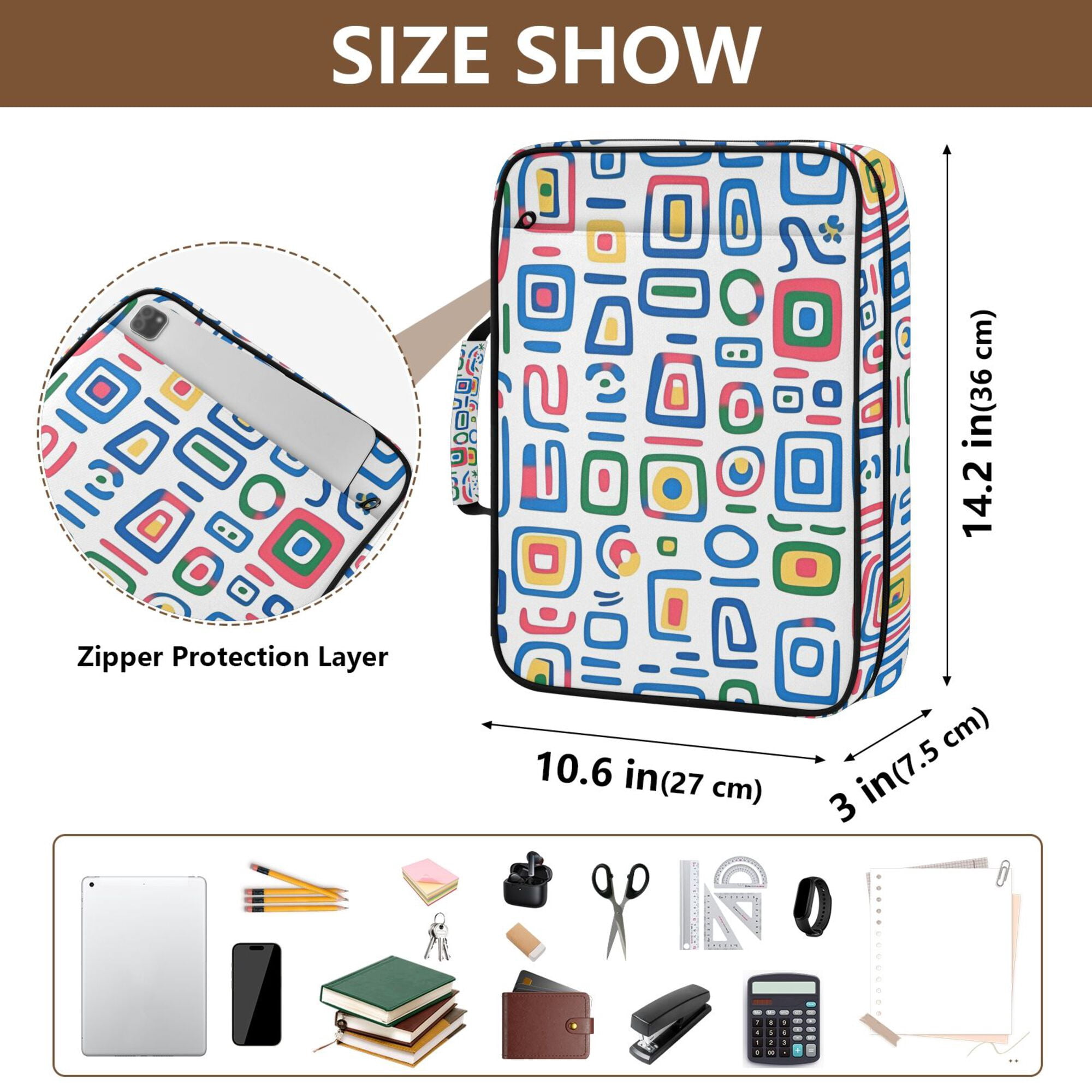 FORMRS Accordion File Folder A4 Size 7-Pocket Expanding Document Organizer Bag with 3 Ring Binder, Blue Retro Pattern