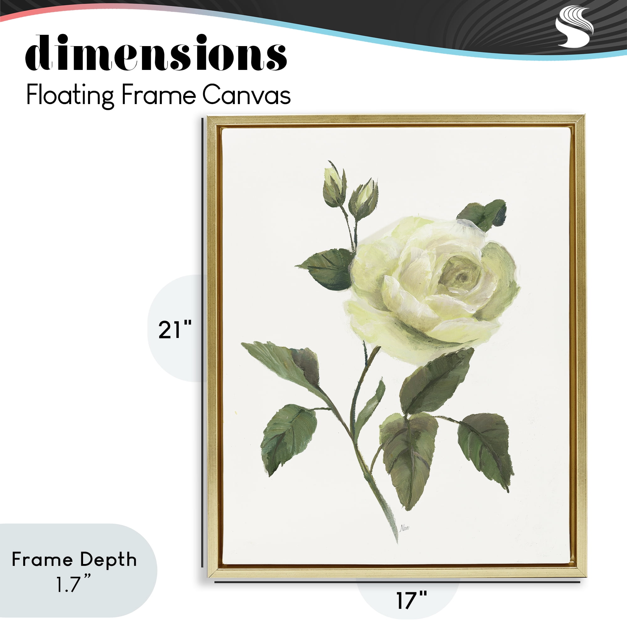Stupell Industries Cream Garden Rose with Buds Gold Framed Floater Canvas Wall Art, design by Nan