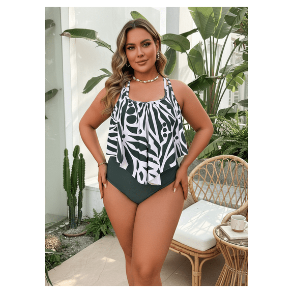 Tankini Swimsuit for Women Large Size Printed Square Neck Swimwear Top with Shorts 2 Piece Bathing Suit for Vacation Beach Pool