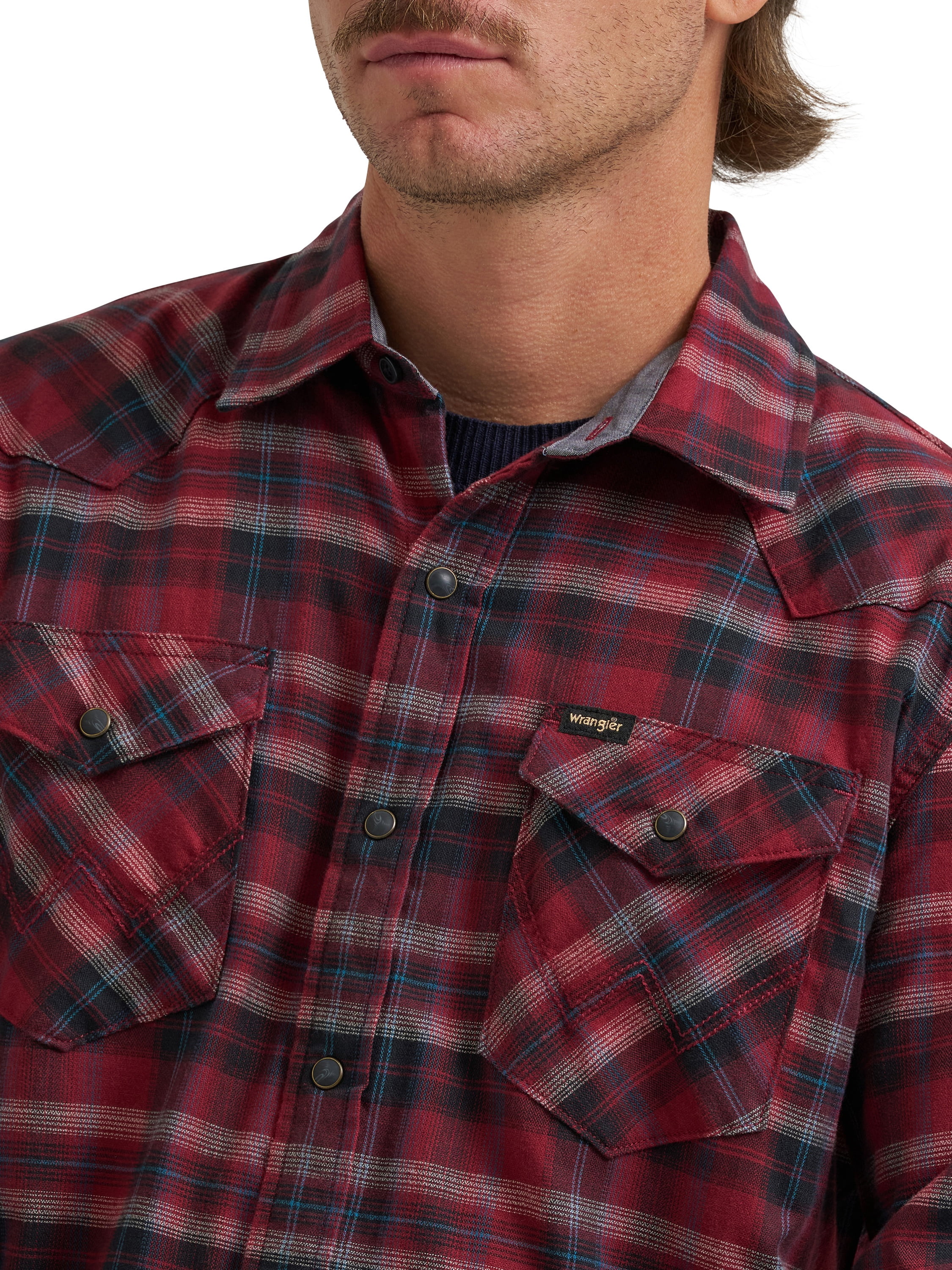 Wrangler® Men's and Big Men's Regular Fit Long Sleeve Fashion Twill Plaid Shirt, Sizes S-2XL
