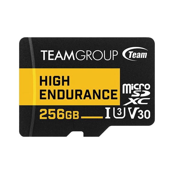 Team 256GB High Endurance microSDXC UHS-I U3, V30 Memory Card with Adapter, Speed Up to 100MB/s (THUSDX256GIV3002)