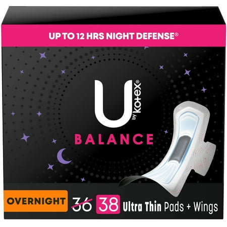 U by Kotex Balance Ultra-Thin Overnight Pads with Wings - Unscented - 38ct