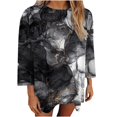 thumbnail image 1 of Camiseta holgada estampada a la moda para mujer, blusa de manga 3/4 de longitud media, Tops informales con cuello redondo Pompotops FGAJ3721, 1 of 6