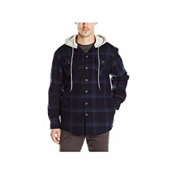 Wrangler mens Long Sleeve Quilted Lined Flannel Jacket With Hood Button Down Shirt, Total Eclipse With Heather Gray, XX-Large US