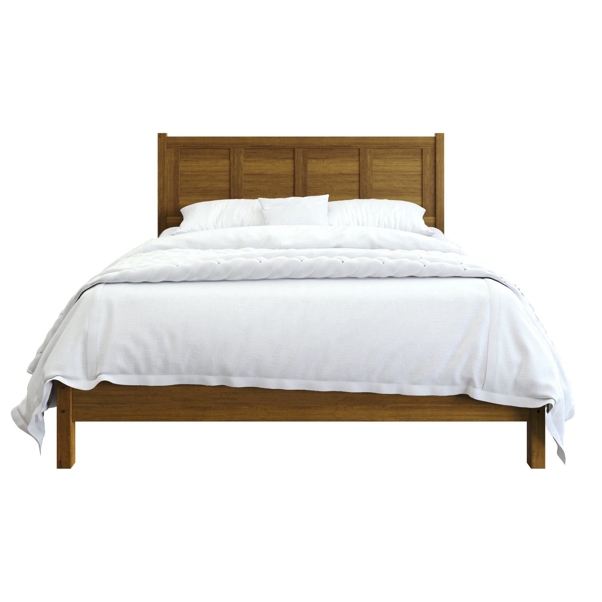 Home Design Rogers Twin Solid Wood Platform Bed Frame with Panel Headboard, No Box Spring Needed, Brown