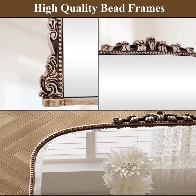 Gleamira 32"x 24" Antique Arched Bathroom Mirror Vanity Mirror Decor Wall Mirror, Antique Silver