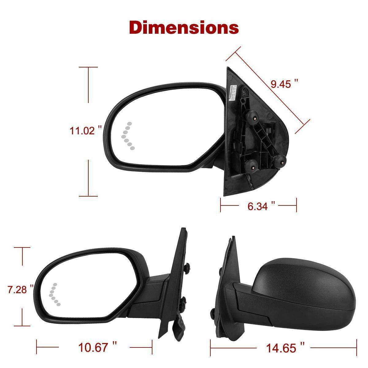 RVNI Pair Tow Mirrors for 2007-2013 Chevy Silverado Sierra 1500 Power Heated Turn Signal