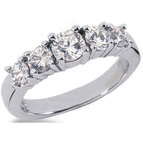 1.05ct Round Cut 5 Diamond Anniversary Wedding Band, Size 6, Prong set, Platinum by