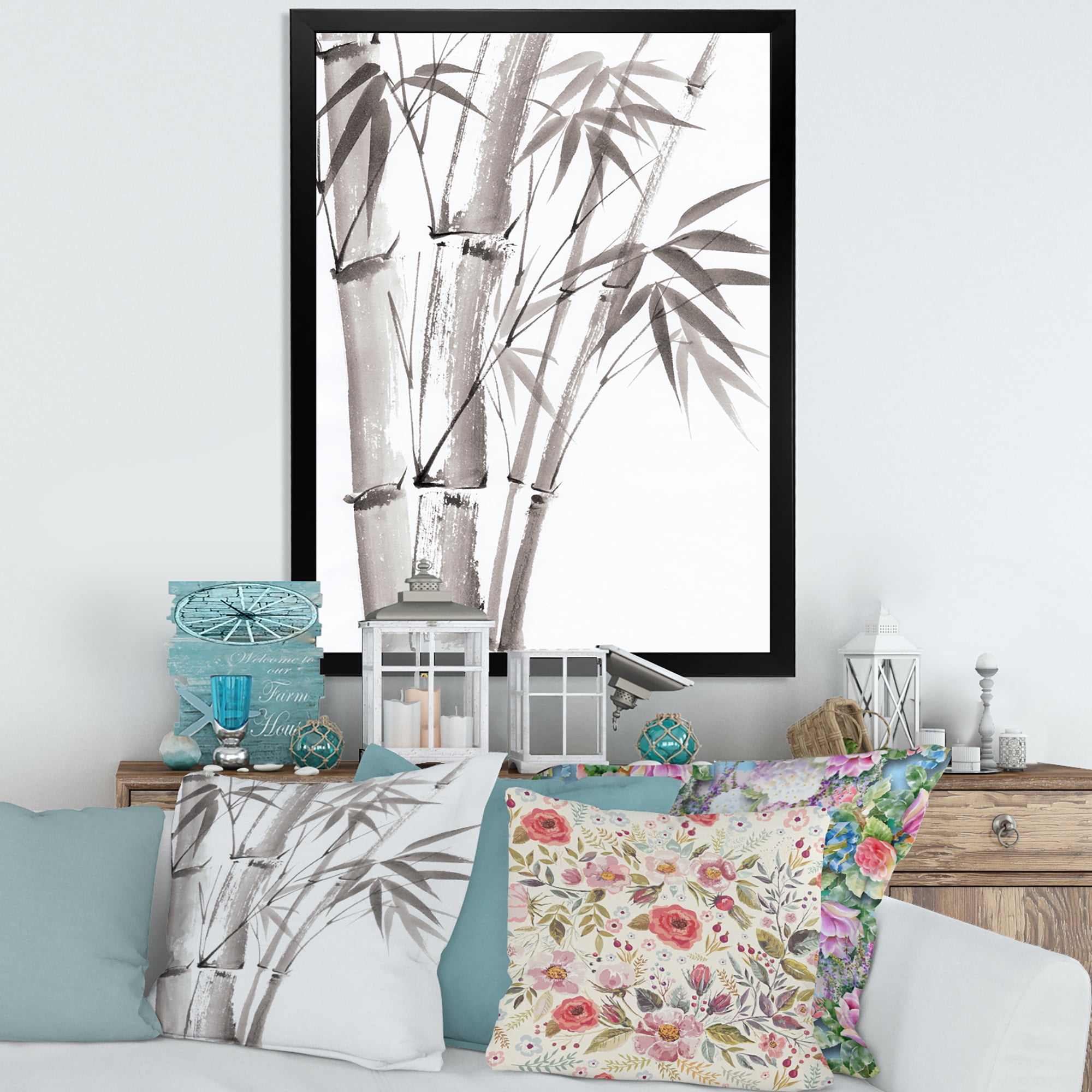 Designart 'Palm Bamboo Detail On White III' Traditional Framed Art Print