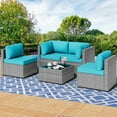 thumbnail image 4 of Walsunny 5 Pieces Patio Furniture Sets, Outdoor Wicker Rattan Patio Conversation Set with Cushions and Glass Table for Backyard, Garden,Pool, Silver Rattan Blue Cushions, 4 of 6