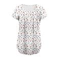 thumbnail image 4 of Maqroz Womens Pleated T Shirts Round Neck Short Sleeve Button Down Floral Printed Summer Tops Casual Loose Fit Blouses 2026 White L, 4 of 5