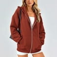 thumbnail image 4 of Sopiago Zip Up Hoodie Women Long Sleeve Sweatshirts Fall Outfits 2024 Oversized Hoodies Casual Fashion Jackets Brick Red,L, 4 of 7