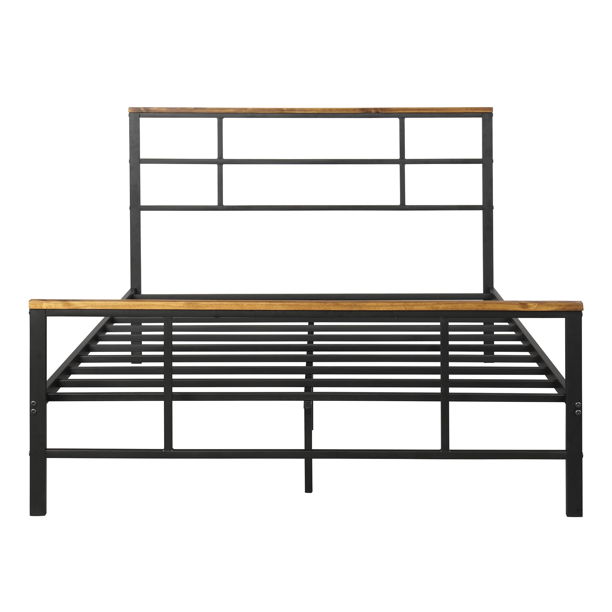 Kepooman Modern Queen Size Metal Bed Frame with Wood Decoration, Platform Bed with Headboard and Footboard, Black Kepooman Modern Queen Size Metal Bed Frame with Wood Decoration, Platform Bed with Headboard and Footboard, Black