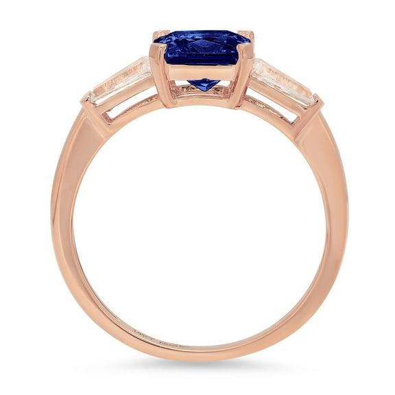 1.62 ct Square Emerald Cut Simulated Tanzanite Three-Stone Engagement Ring for Women in 14K Rose Gold