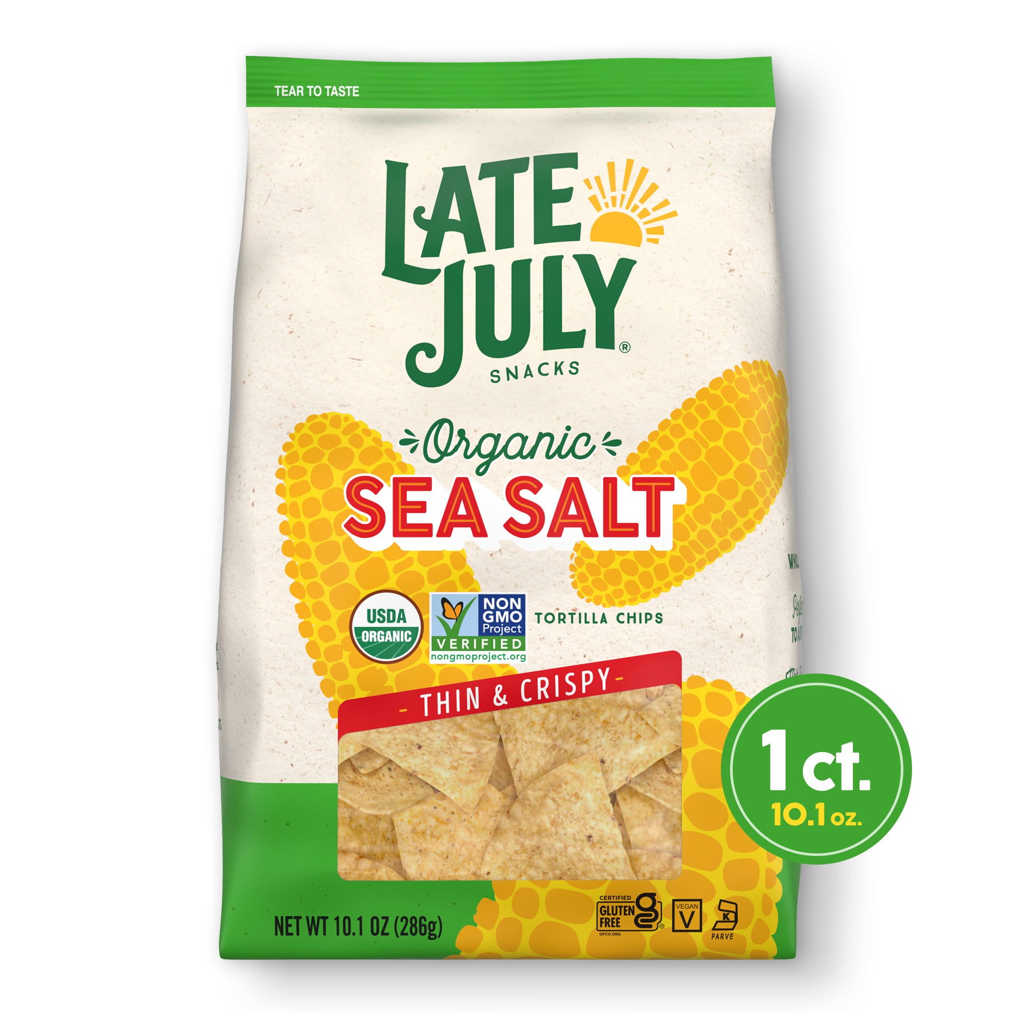 Late July Snacks, Thin and Crispy Organic Tortilla Chips, Sea Salt, 10.1-oz. Bag