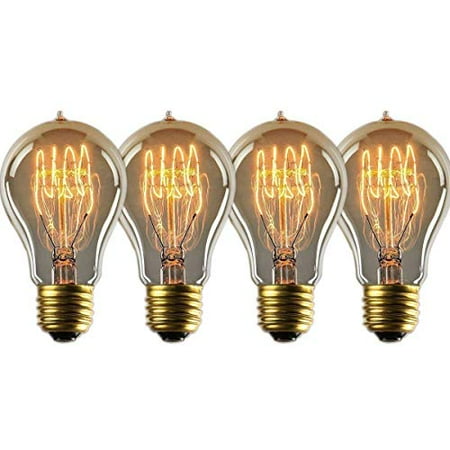 

4 Pack of Dimmable A19 Vintage Edison Light Bulbs with Quad Loop Filament - 60W Incandescent Bulbs 2200K Amber Glow 110-130 Volts E26 Medium Base for Home Light Fixtures