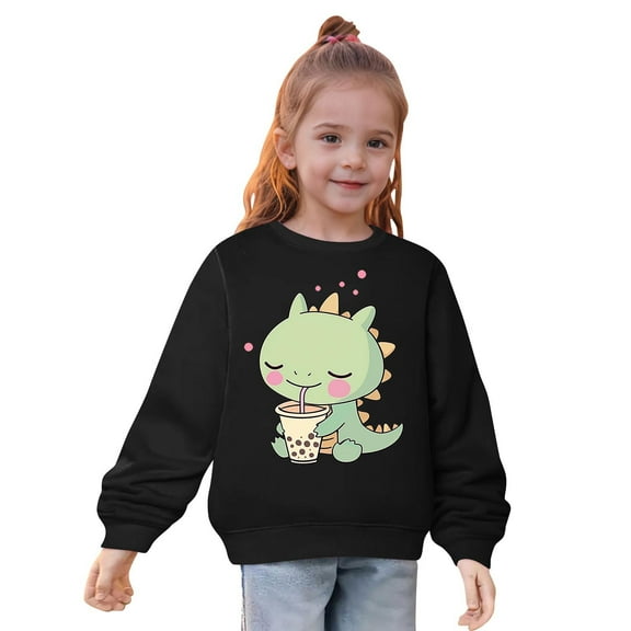 Odeerbi Toddler Girls Crewneck Sweatshirts Dinosaur Pullover Sweatshirts Children's Fall Winter Sweatshirt Heart Print Long Sleeve Sweater Top Black