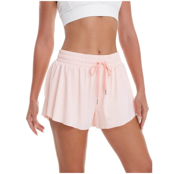 TRUNZI Running Shorts for Women with Pockets Flowy High Waist Drawstring Quick Dry Women Summer Workout Shorts Pink XS