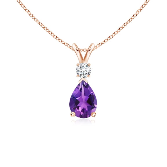 ANGARA Natural Amethyst Teardrop Pendant with Diamond in 14K Rose Gold for Women (Size-7x5mm) | February Birthstone, Birthday, Anniversary, Jewelry Gift for Women | Natural Amethyst Necklace