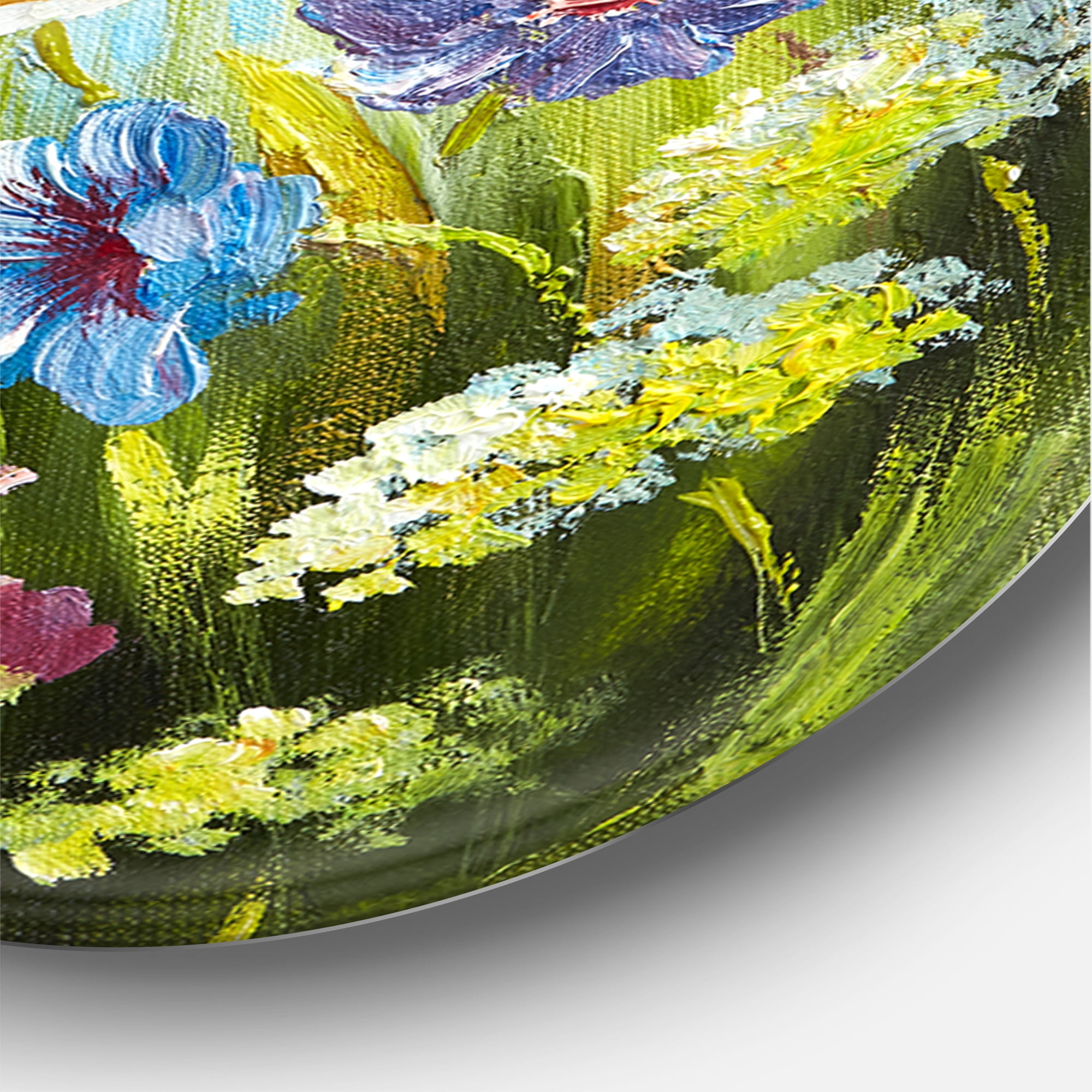 Designart 'Still Life Of Colorful Wildflowers With Leaves III' Traditional Circle Metal Wall Art 36x36 - Disc of 36