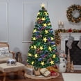 thumbnail image 3 of CZBZ 6FT Christmas Tree, Pre-Lit Artificial Realistic with Large Stars, Hinged Full Tree with 185 LED Lights, Holiday Decoration with Metal Stand for Indoor Outdoor Party, 3 of 10