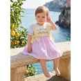 thumbnail image 5 of BemeyourBBs Toddler Baby Girl Dadd's Girl Dress Fathers Day Outfit Little Girl Summer Sundress Cute Letter Floral Embroidery Striped Puff Short Sleeve Side Bow Decor A Line Dress, 5 of 7