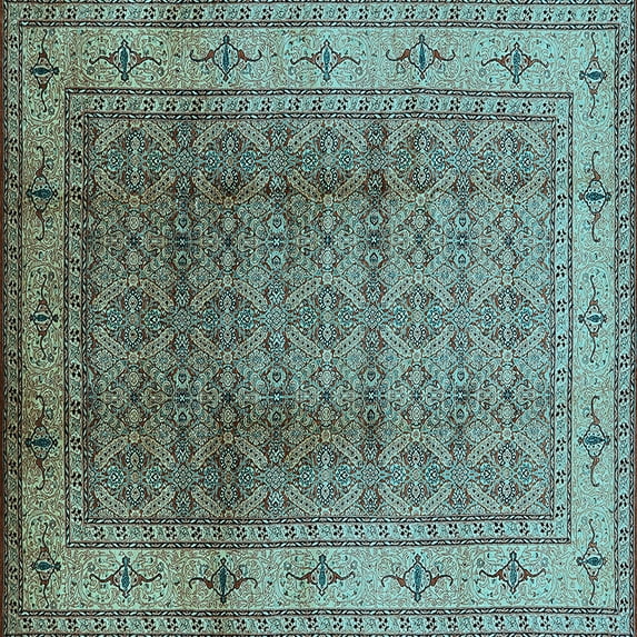Ahgly Company Indoor Square Oriental Light Blue Industrial Area Rugs, 7' Square