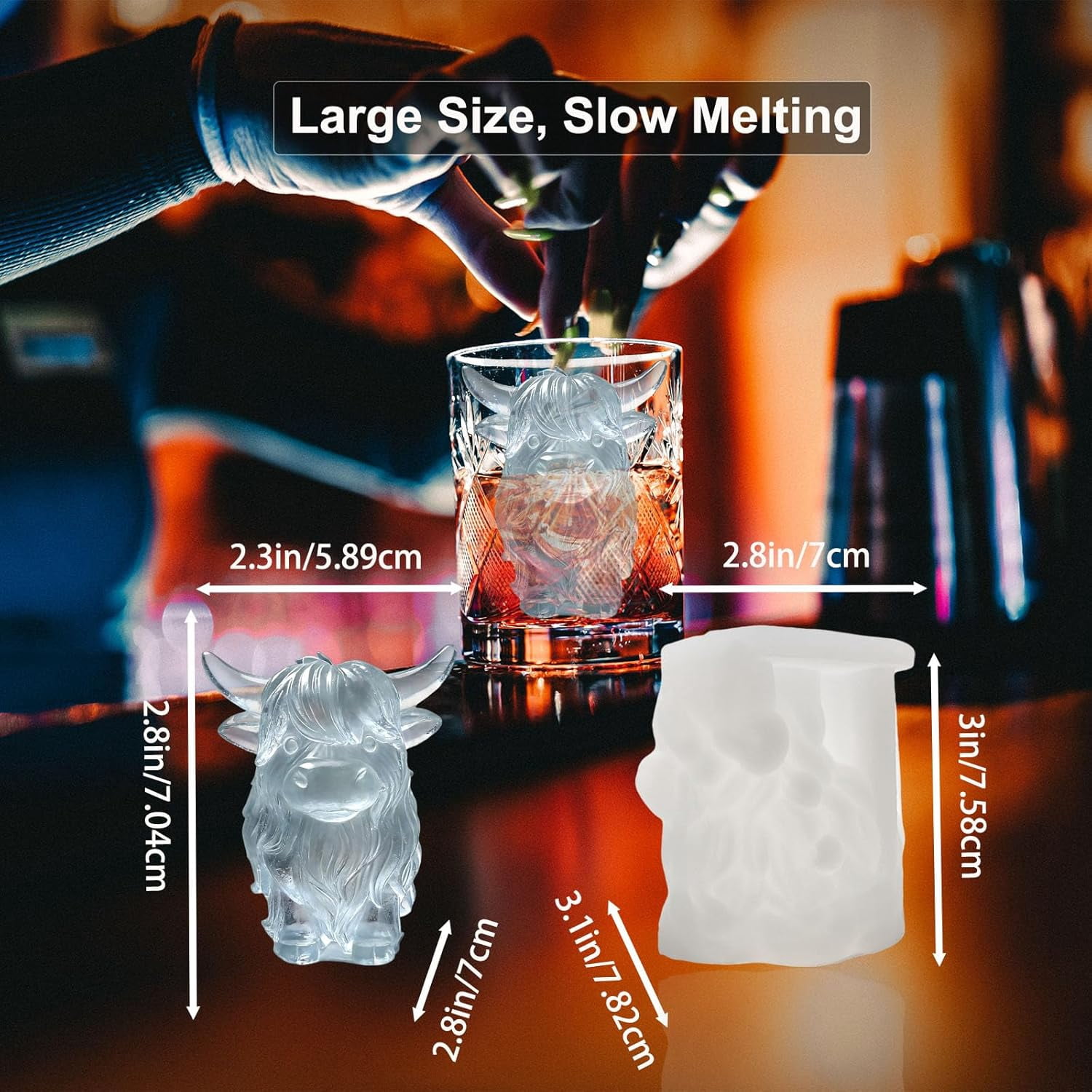 3D Highland Cow Ice Cube Silicone Molds Tray for Whiskey, Cocktail, Drink, Bar; Rich Details. Fun Animal Mold for DIY Taba Squishy Chocolate Soap Candle Resin Gift for Women Girls Boys; 2 Pack