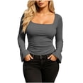 thumbnail image 5 of CHGBMOK Women's Flared Long Sleeve Shirts Square Neck Blouse Fall Outfits Ribbed Slim Fit Work Tops, 5 of 7