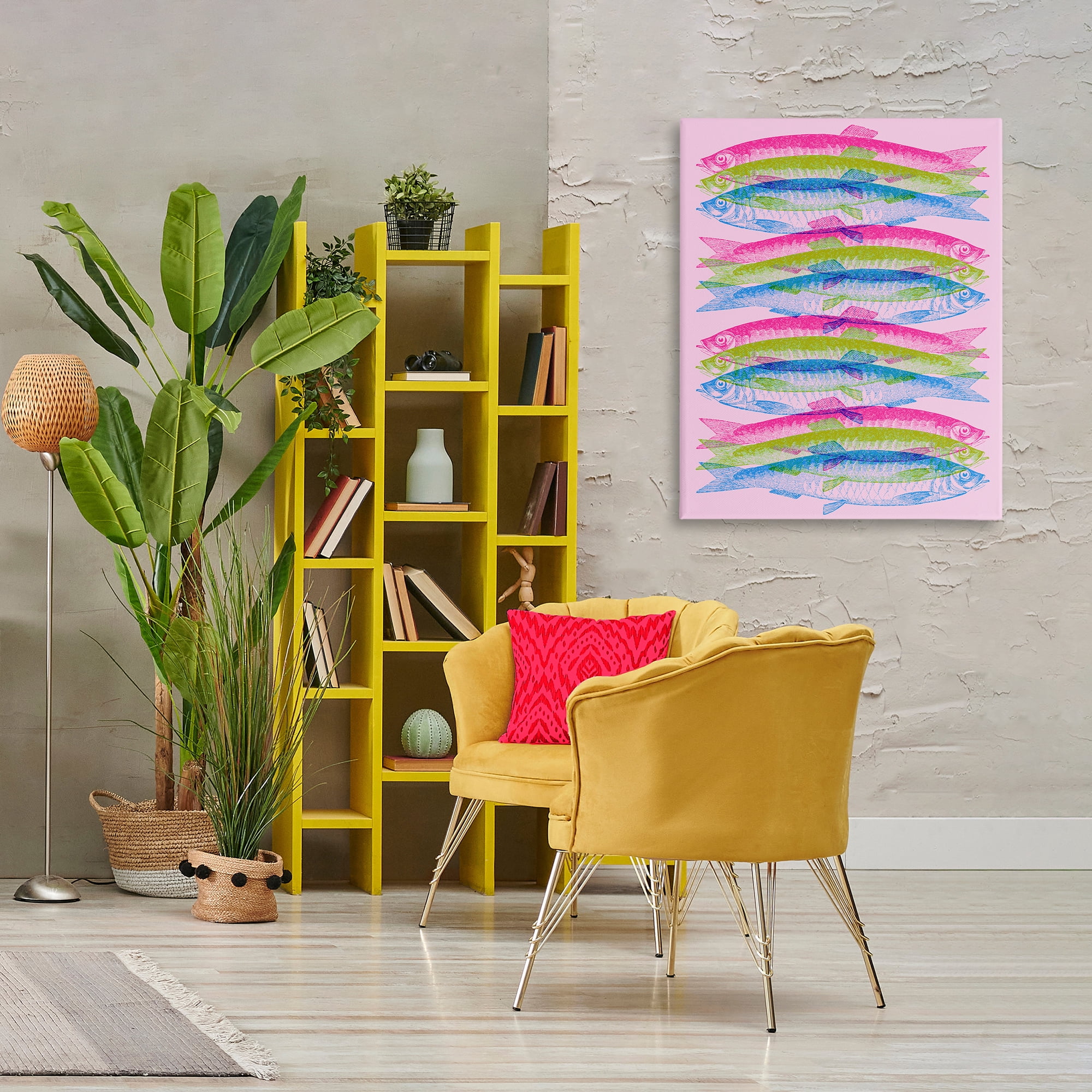 Stupell Industries Rainbow Layered Fish Animals & Insects Painting Gallery Wrapped Canvas Art Print Wall Art, 30 x 40
