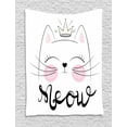 thumbnail image 1 of Cat Tapestry, Meow Calligraphy Princess Kitten with a Crown Drawn by Hand, Wall Hanging for Bedroom Living Room Dorm Decor, 40W X 60L Inches, Baby Pink Dimgray Champagne White, by Ambesonne, 1 of 2