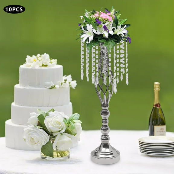 10Pcs Crystal Flower Stand W/ Chain Wedding Party Centerpieces For Tables New