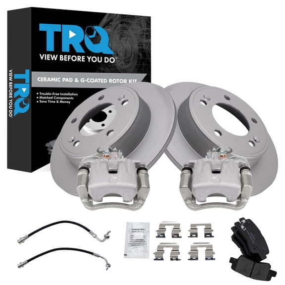 TRQ Rear Brake Pad and Rotor Set Ceramic G Coated Rotors Calipers Fits 2014-2016 Kia Soul