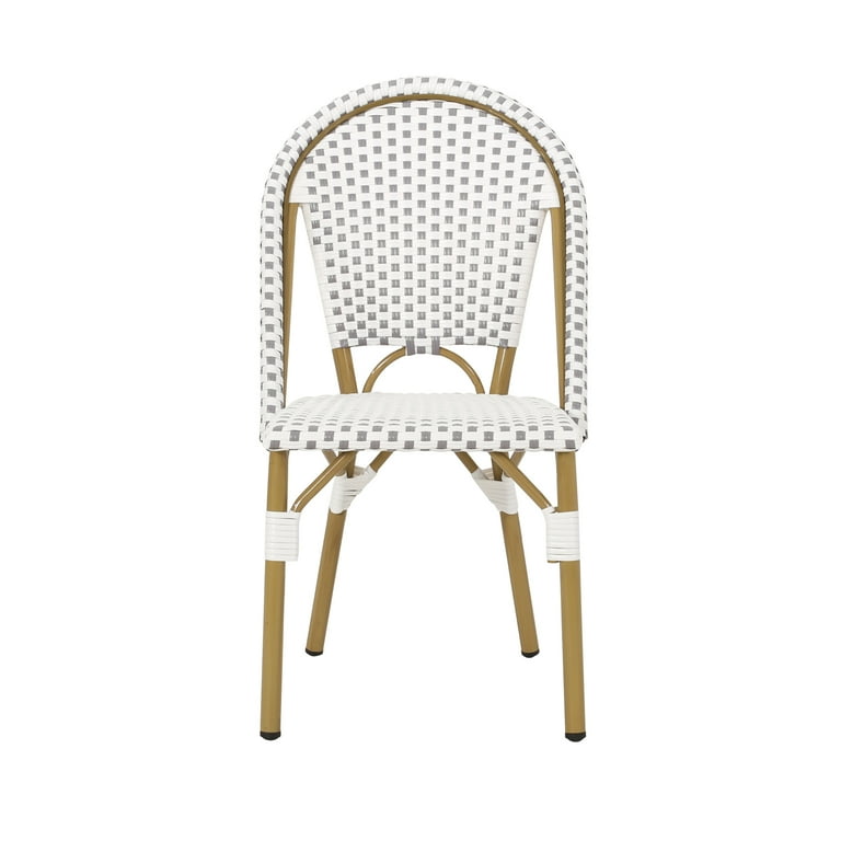 Ryder Outdoor French Bistro Chair Set of 2 Gray White Bamboo