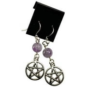 Amethyst Purple Miniature Meditation Prayer Beads Pentagram of Focus Hanging Charm Earrings