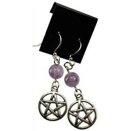 Amethyst Purple Miniature Meditation Prayer Beads Pentagram of Focus Hanging Charm Earrings