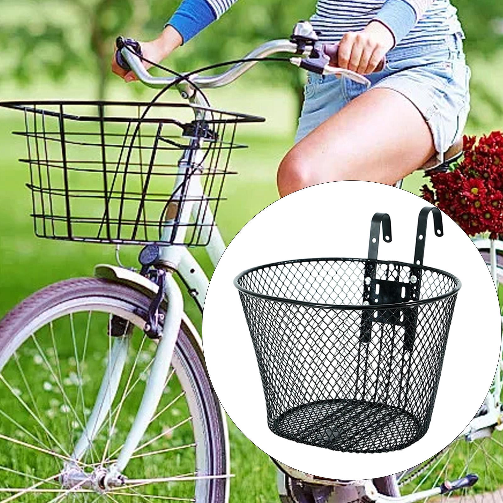EHJRE Bike Front Basket Bicycle Front Handlebar Basket Sturdy Small Pet Dog Cat Carrier Hanging with Hooks for Beach Trips Shopping Black