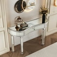 thumbnail image 3 of Dining Tables 47" Half-Moon Mirrored Console Table with Fluted Glass & Crystal Knob Drawer - Silver Entryway Vanity Desk for Bedroom/Dressing Room(Grey+Sliver),Coffee Tables, 3 of 14
