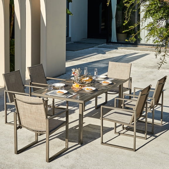 NATURAL EXPRESSIONS 7 Pieces Patio Dining Set, 70" Dining Table and 6 Sling Chairs for Patio and Garden