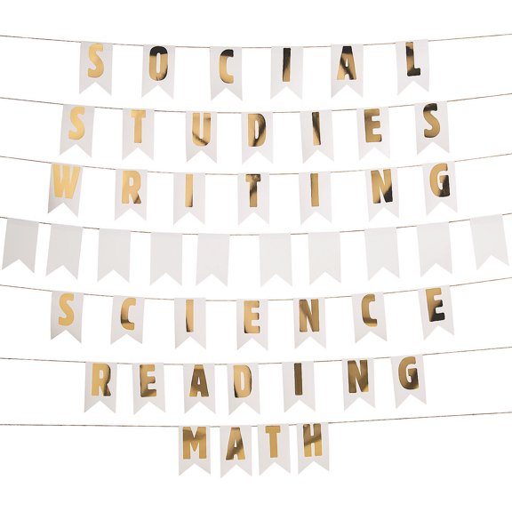 Gold Subject Pennant Banner - Party Decor - 6 Pieces