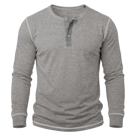 fatyb Men's Long Sleeved T-Shirt Button Lightweight Classic Tops for Men Casual Soft Pullover Tee Shirts