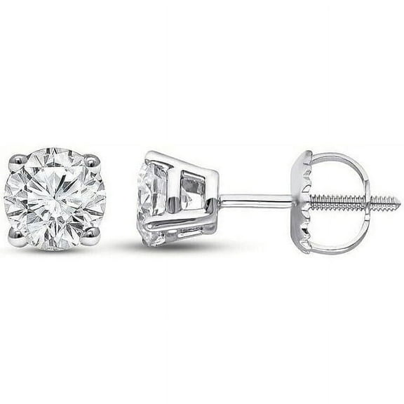 Solitaire Diamond Earrings for Women | Round Cut Moissonite Diamond Studs | 925 Strling Silver White Earrings with Screw Back