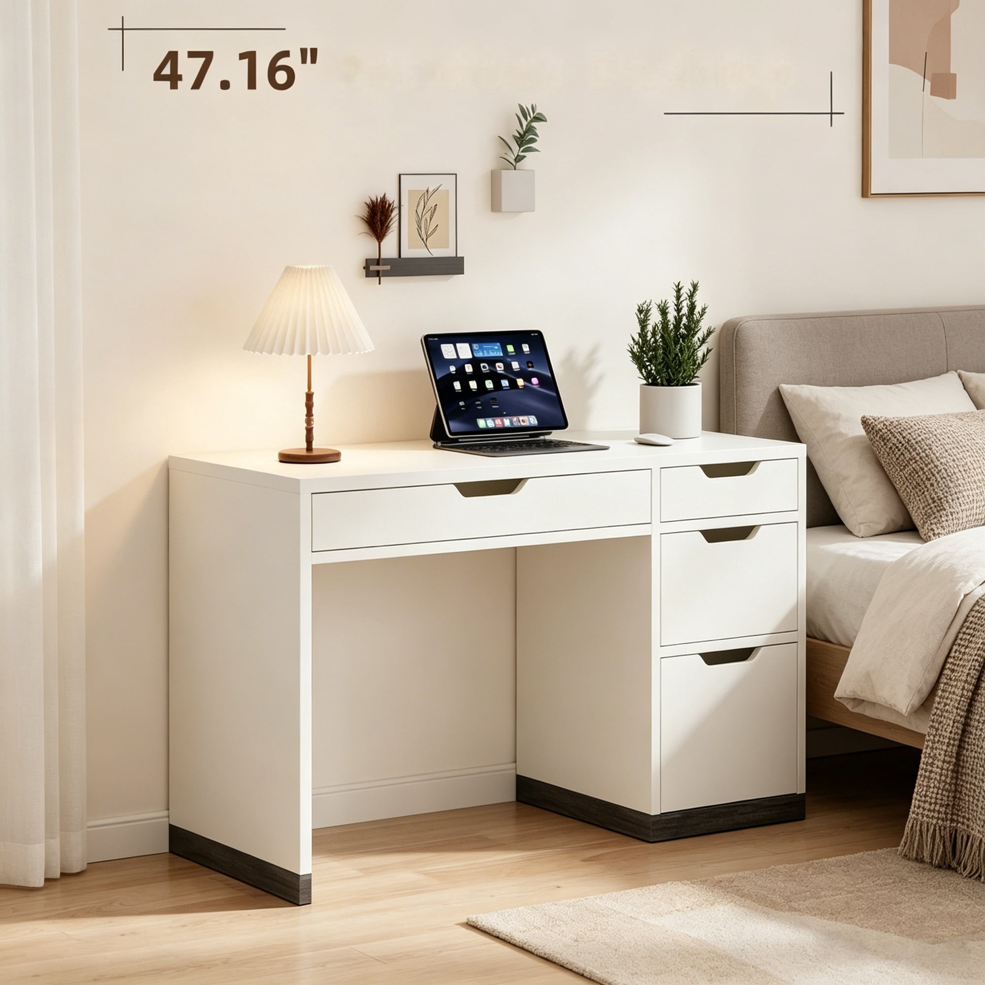DreamCurship White Desk with Drawers, Modern Computer Desk with File Drawers, Home Office Study Writing Desk with Storage, White