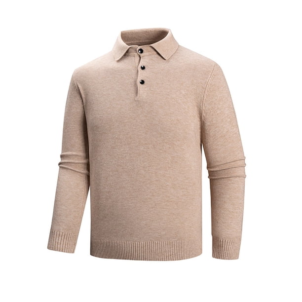 pstuiky camisas de manga larga para hombre, Suéter informal de moda para hombre, con botones, solapa y elasticidad, capa base de punto, manga larga top de hombre l