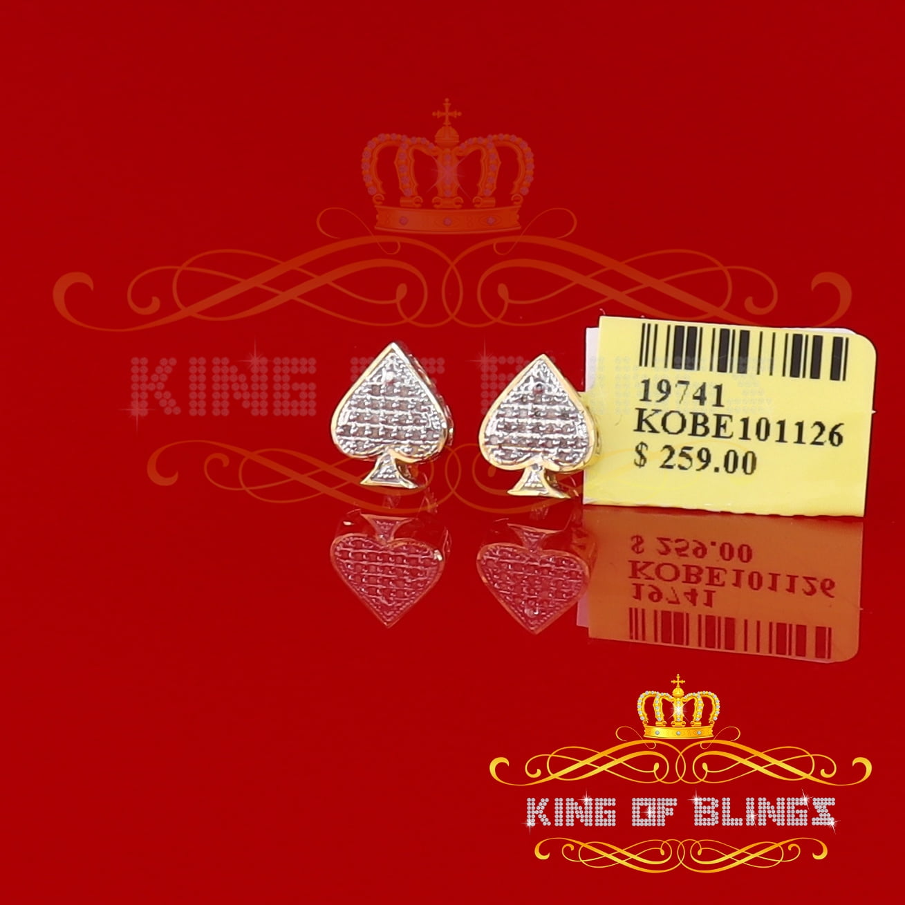 King of Bling's 925 Sterling Silver Yellow 0.10ct Diamond For Women's / Men's Stud Heart Earring