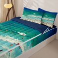thumbnail image 3 of Castle Fairy Minimal Beach Swimmers Zipper Queen Comforter Set with Fitted Sheet and 2 Pillowcases,Coastal Shoreline People Print Zipper Bedding Set,Teal Cream,Navy Blue Reversible,4 Pieces, 3 of 6