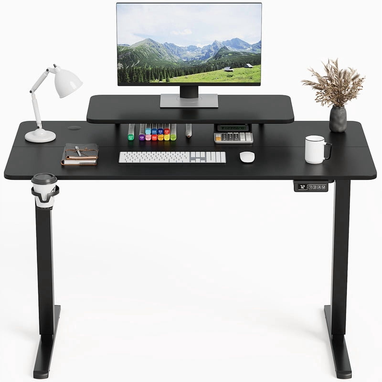 Homall 47" Wide Electric Height Adjustable Standing Desk with Monitor Stand Lifting Range 28~46" Stand Up Office Desk for Home Office,Black