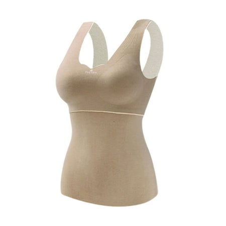 

Women s Slim Vest with Built in Bra Elastic Camisole Comfortable Seamless Tummy Control Shapewear XL Khaki