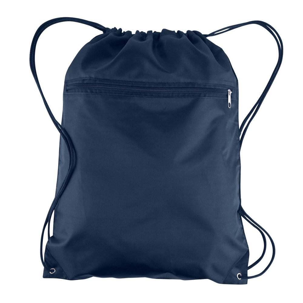 BagzDepot Wholesale Drawstring Bags Navy Polyester Backpacks with Front